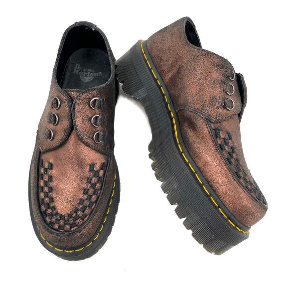 Dr. Martens Ashley Leather Platform Creeper Loafer Shoes Copper Bronze Metallic